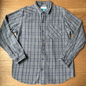 Columbia Men's Blue Plaid Button-Up Shirt-Size Large